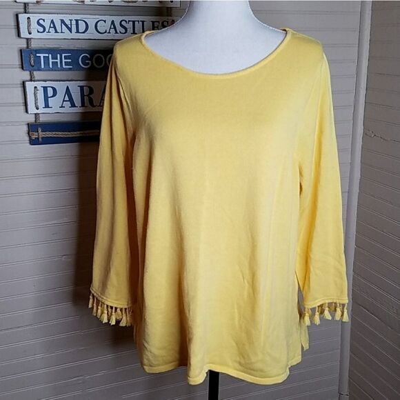 Sunshine Yellow Hannah Boho Tassels Sleeves Lightweight Knit Sweater Sz XL - Picture 1 of 5